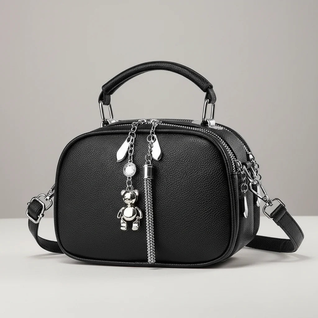 Women's Fringe Decor Small Round Bag Shoulder Crossbody Two-Way Fashion Design Synthetic Leather Peaceful Pleasures Health and Wellness
