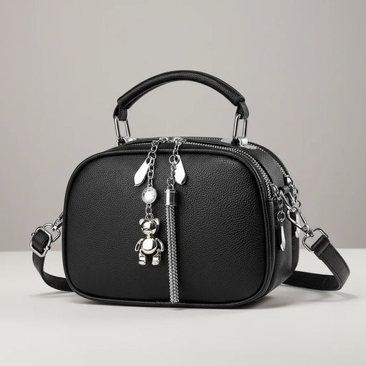 Women's Fringe Decor Small Round Bag Shoulder Crossbody Two-Way Fashion Design Synthetic Leather Peaceful Pleasures Health and Wellness