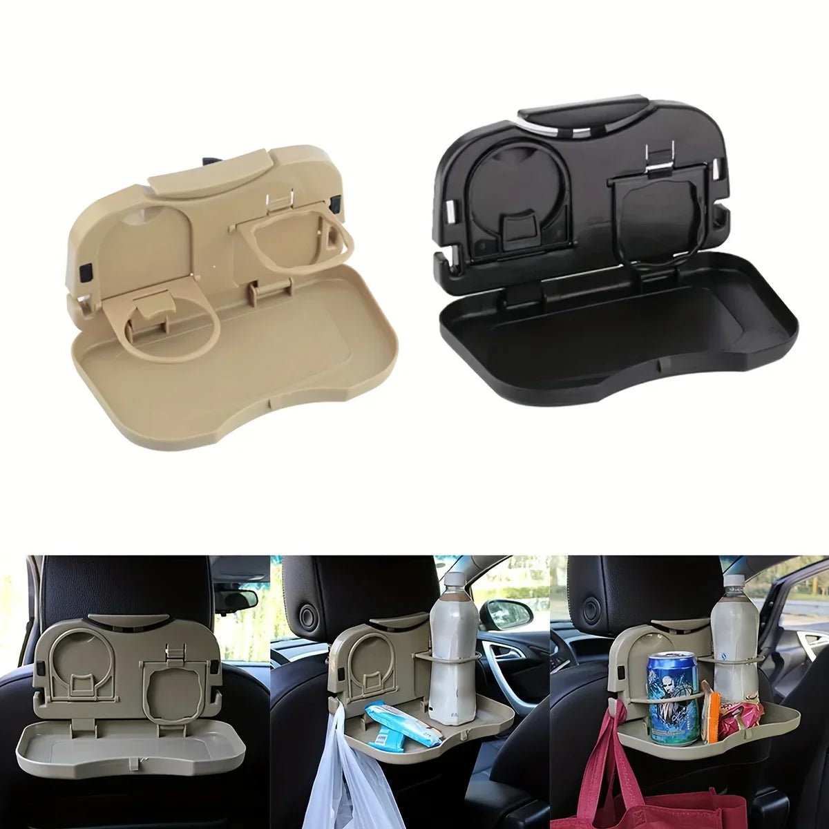 Foldable Car Back Seat Tray Table with Cup Holder & Storage