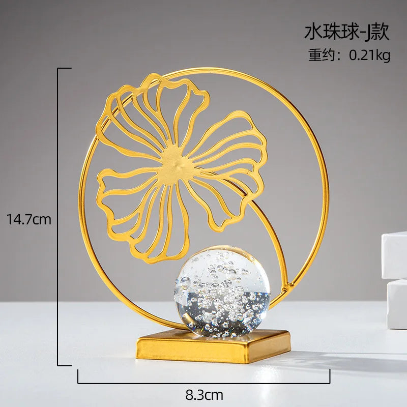 1Pc Modern Light Luxury Living Room Decor Ornaments Wrought Iron Crystal Ball Abstract Model Crafts Desktop Ornaments Home Decor Peaceful Pleasures Health and Wellness GinkgoB