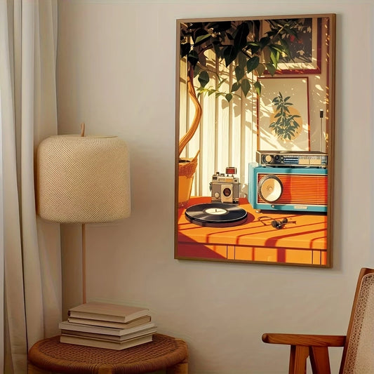 Retro Record Player Canvas Wall Art Print | Music Lover Décor Canvas Wall Art Peaceful Pleasures Health and Wellness G4736 30x40cm Black Framed