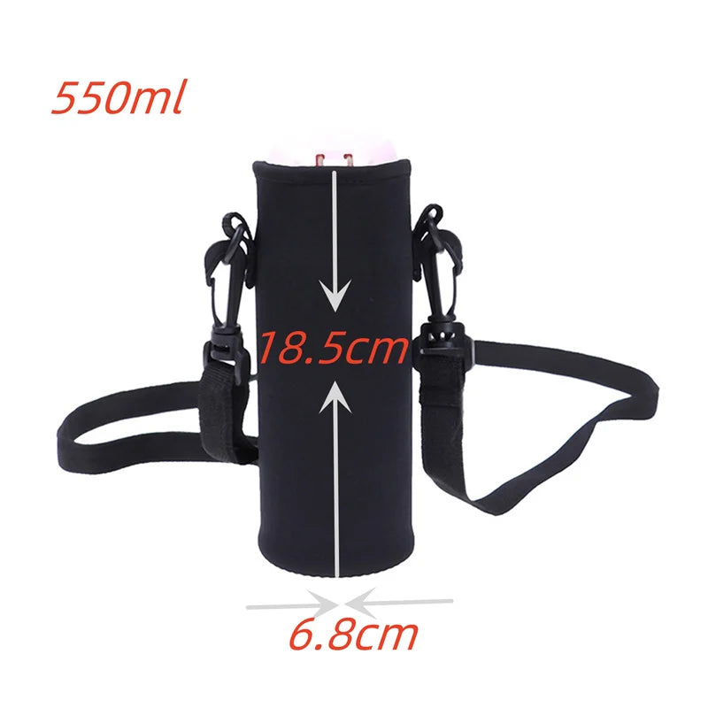 Insulated Cup Sleeve with Neck Rope Retractable Buckle Thick Thermal Cover for Glass Mug Coffee Tea Portable Drink Holder Peaceful Pleasures Health and Wellness Black 550ml