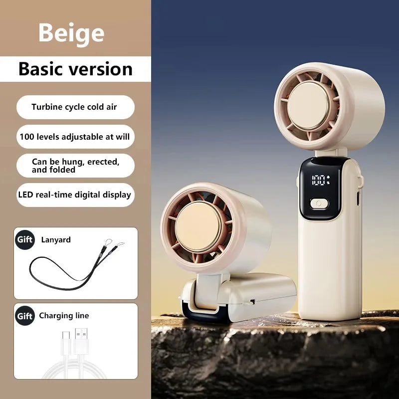 Lenovo Refrigeration Handheld Electric Fan High-speed Violent Turbo Fan Folding Neck Hanging Ice Pack Small Fan Office Outdoor Peaceful Pleasures Health and Wellness Beige No Ice Cold