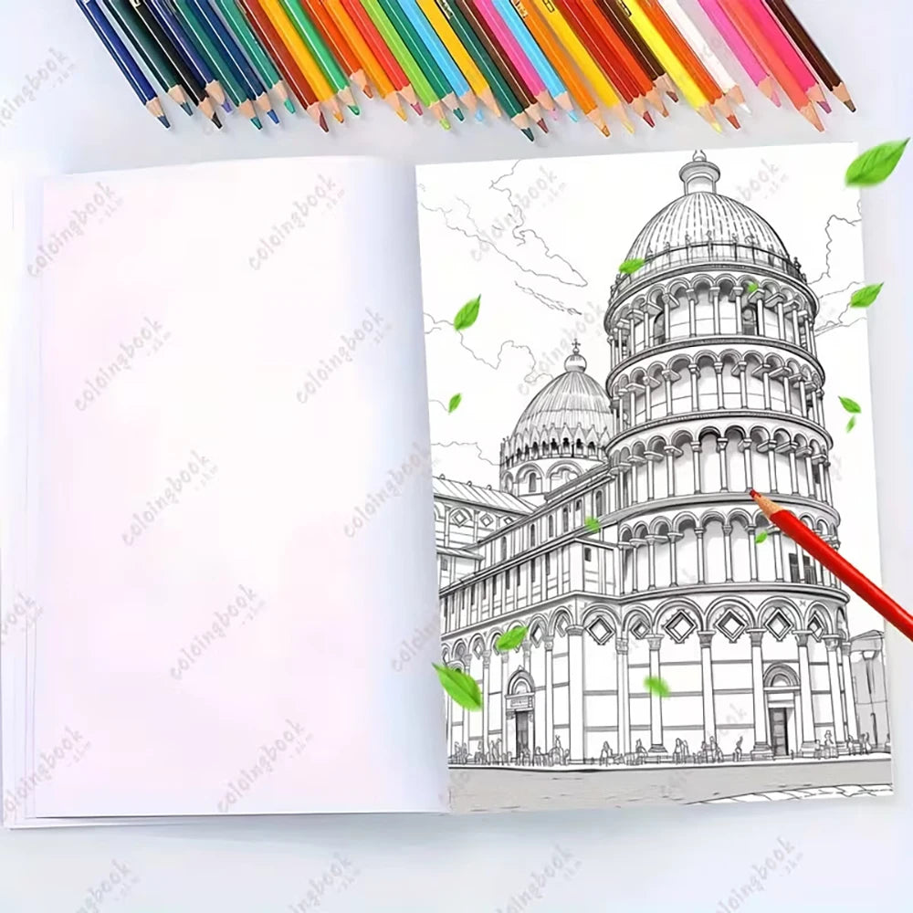 24 Page A4 Italian Architectural Landscape Coloring Book Leisurely