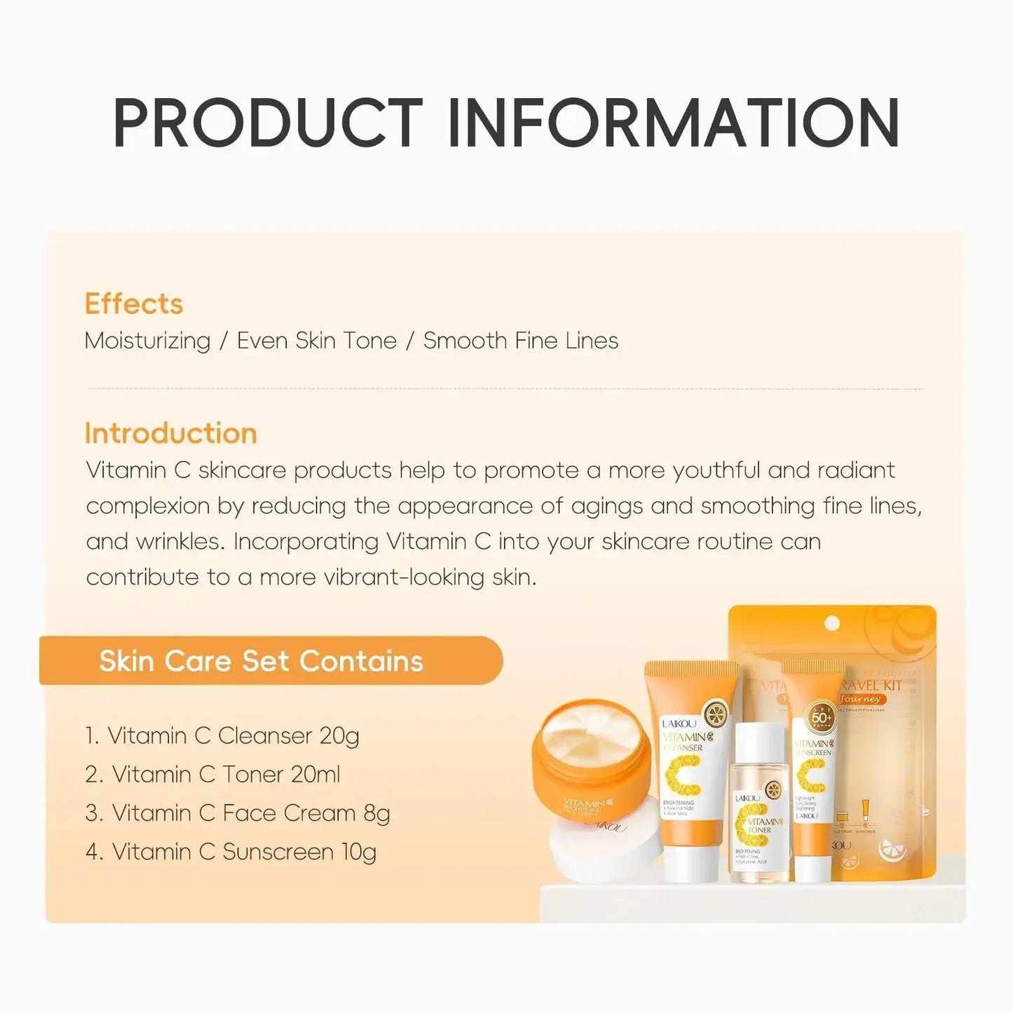 LAIKOU Vitamin C 4-Piece Travel Skincare Set | SPF50+
