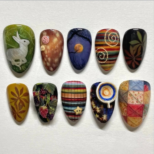 24pc Almond Press On Nails – Vintage Plaid Design | YADORNOS Press On Nails Peaceful Pleasures Health and Wellness