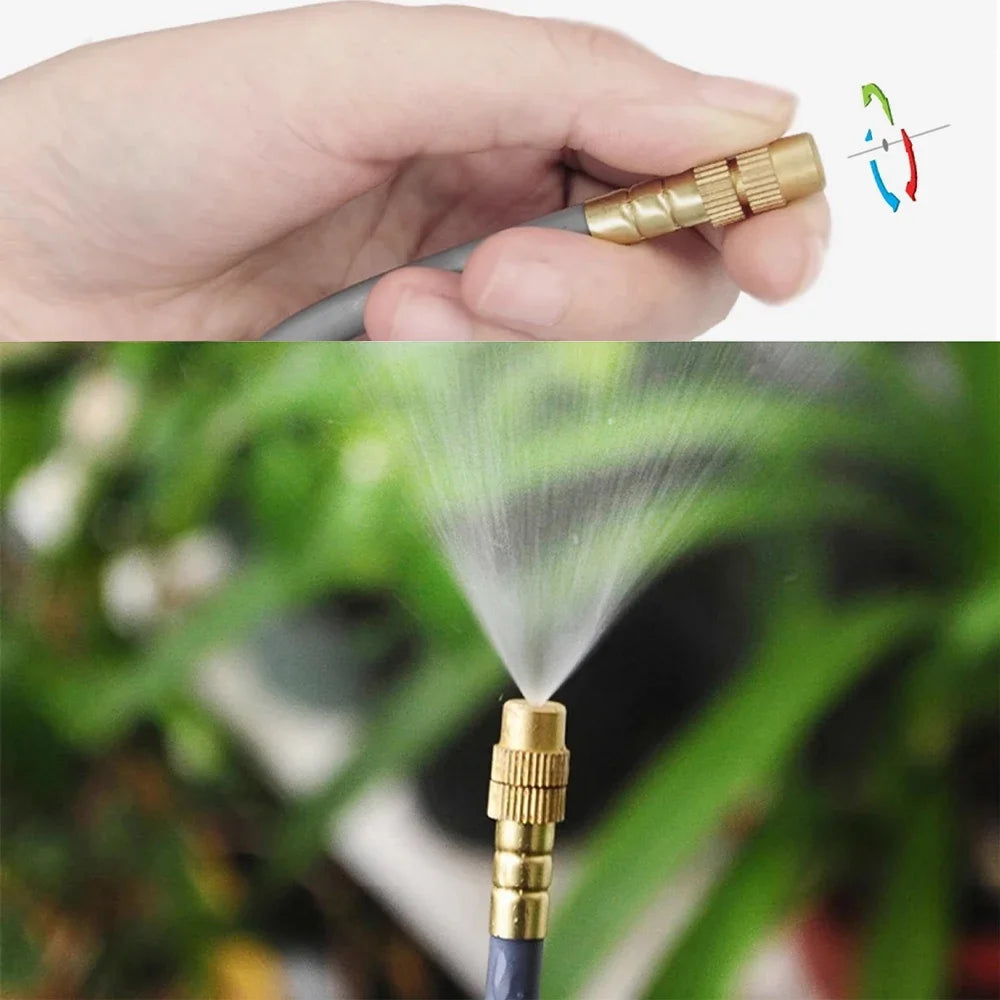 Flexible Brass Adjustable Spray Kit Gray 3/8"PE Hose Quick Connect Fogging Cooling Dedusting Watering System for Garden Peaceful Pleasures Health and Wellness