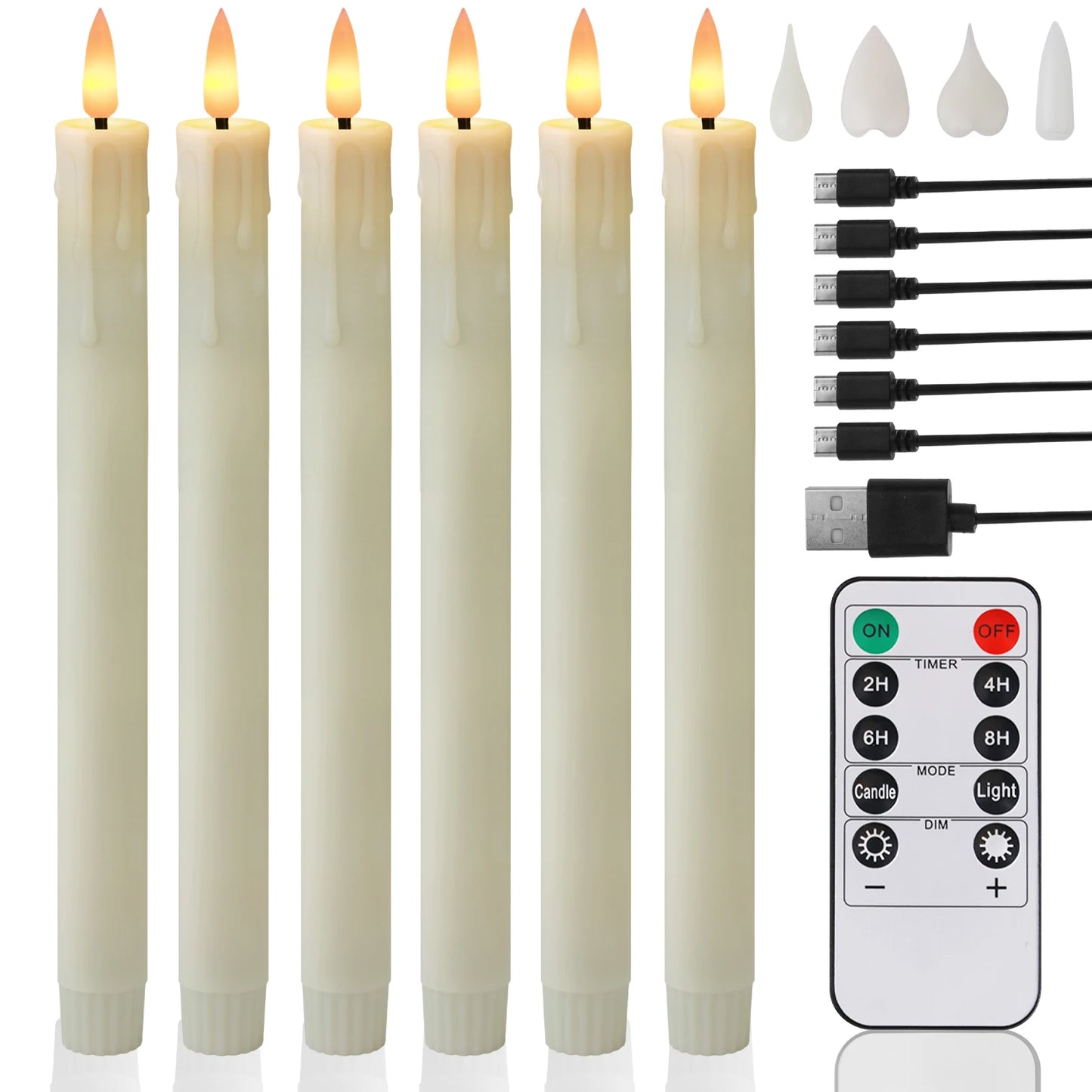12/24pc Pack LED Rechargeable Flameless Taper Candle Battery Operated with Remote Electric Tea Light Christmas Window Home Decor Peaceful Pleasures Health and Wellness 6Pcs Ivory
