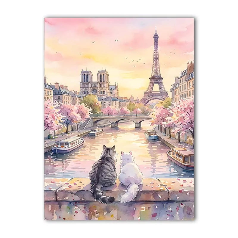 Landscape Wall Art Stunning Romantic Cat Couple Canvas Painting Nordic Style Poster Prints Bedroom Living Room Wall Decor Peaceful Pleasures Health and Wellness 01 20x25cm No Frame China Mainland