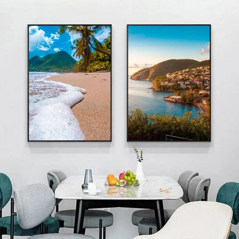 Martinique Beach Ocean Vintage Canvas Wall Art | Unframed Print