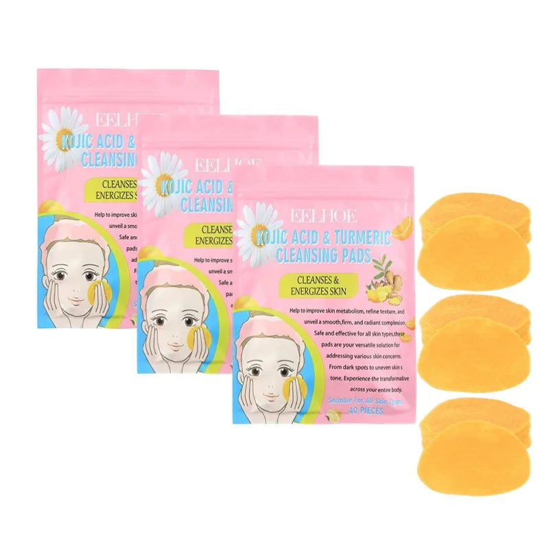 Turmeric Kojic Acid Facial Exfoliating Cleansing Pads Lemon deeply Cleansing skin brightening Whitening Cotton pad skin care Peaceful Pleasures Health and Wellness 3 pack