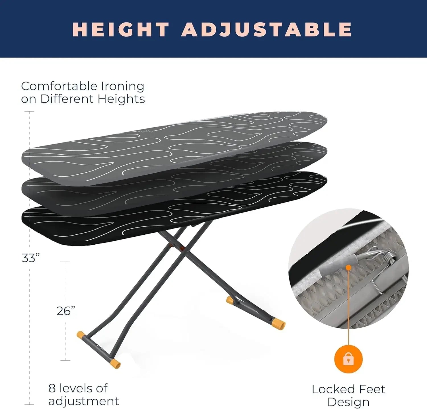 Compact Ironing Board with 3-Layer Cover, 8 Height Settings & Iron Rest Ironing Accessories Peaceful Pleasures Health and Wellness