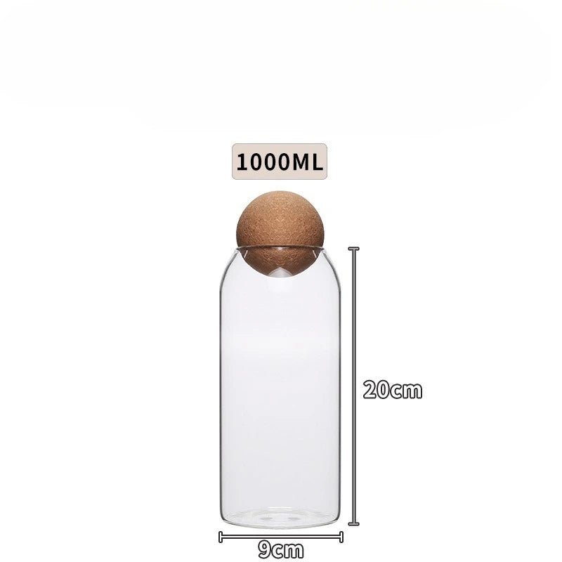Four Size Sealed Jar Glass Cork Stopper Coffee Beans Dried Fruit Storage Box Kitchen Food Multigrain Storage Jar Cork Tea Jar Peaceful Pleasures Health and Wellness transparent 1000ml