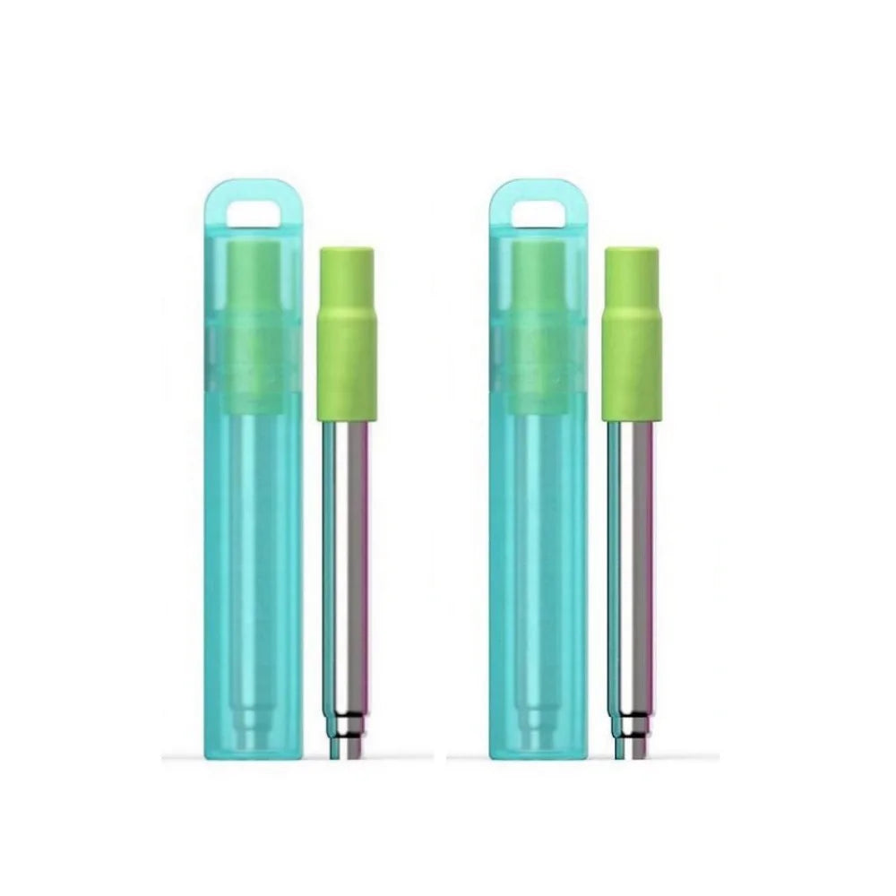 2/3Pcs Portable Reusable Telescopic Travel Straws with Case and Cleaning Brush, Collapsible Stainless Steel Drinking Straw Peaceful Pleasures Health and Wellness 2Pcs Green