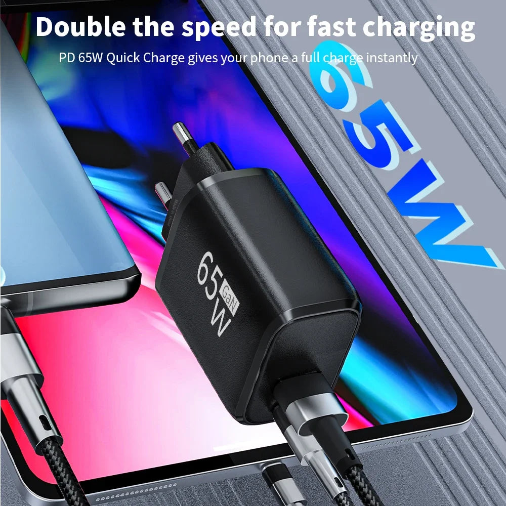GaN 65W USB-C Fast Charger QC3.0 PD – iPhone, Samsung, Tablet