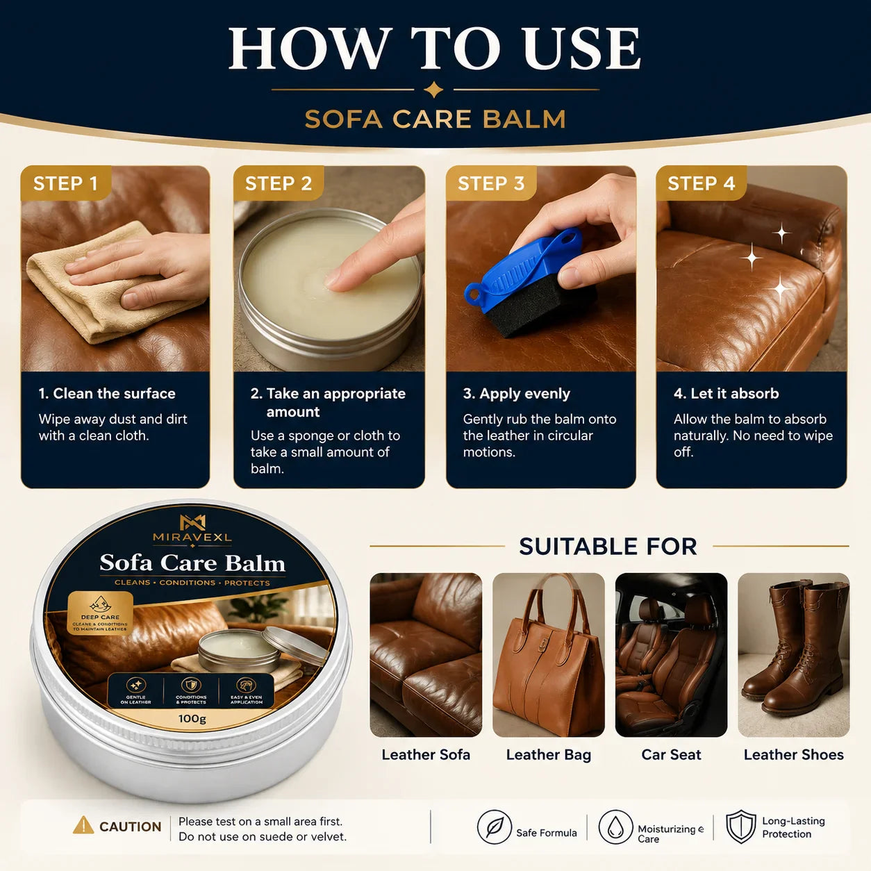 MIRAVEXL Leather Cleaner & Conditioner Kit – Foam + Care Balm