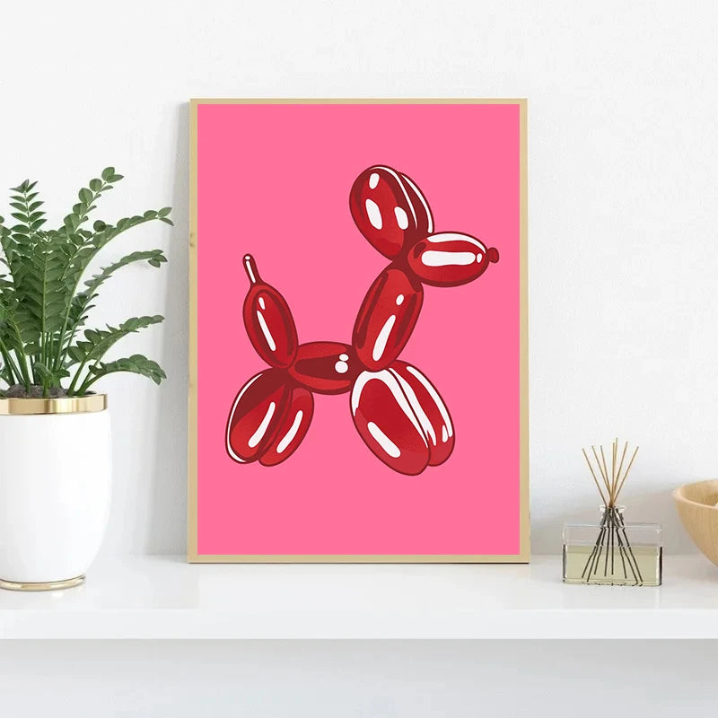 Pink Balloon Dog Canvas Wall Art | Preppy Teen Dorm Room Decor