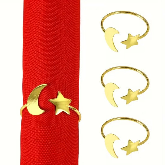 Gold Moon Star Napkin Rings | Ramadan Eid Table Decor 1–24 PCS Decorative Napkin Rings Peaceful Pleasures Health and Wellness