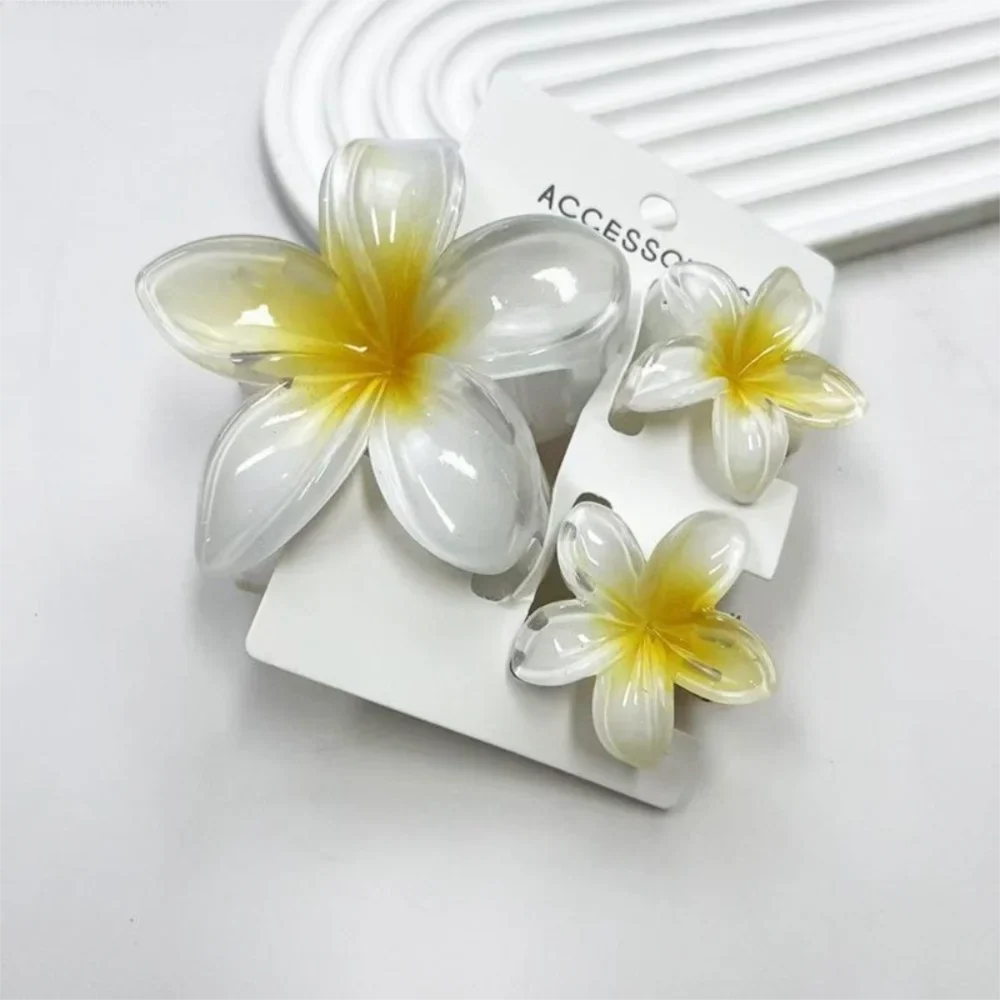 3-Pack Plumeria Flower Hair Claw Clips – Gradient Acrylic Set