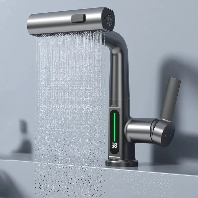 Waterfall Basin Faucet with Digital Temp Display | Hot & Cold