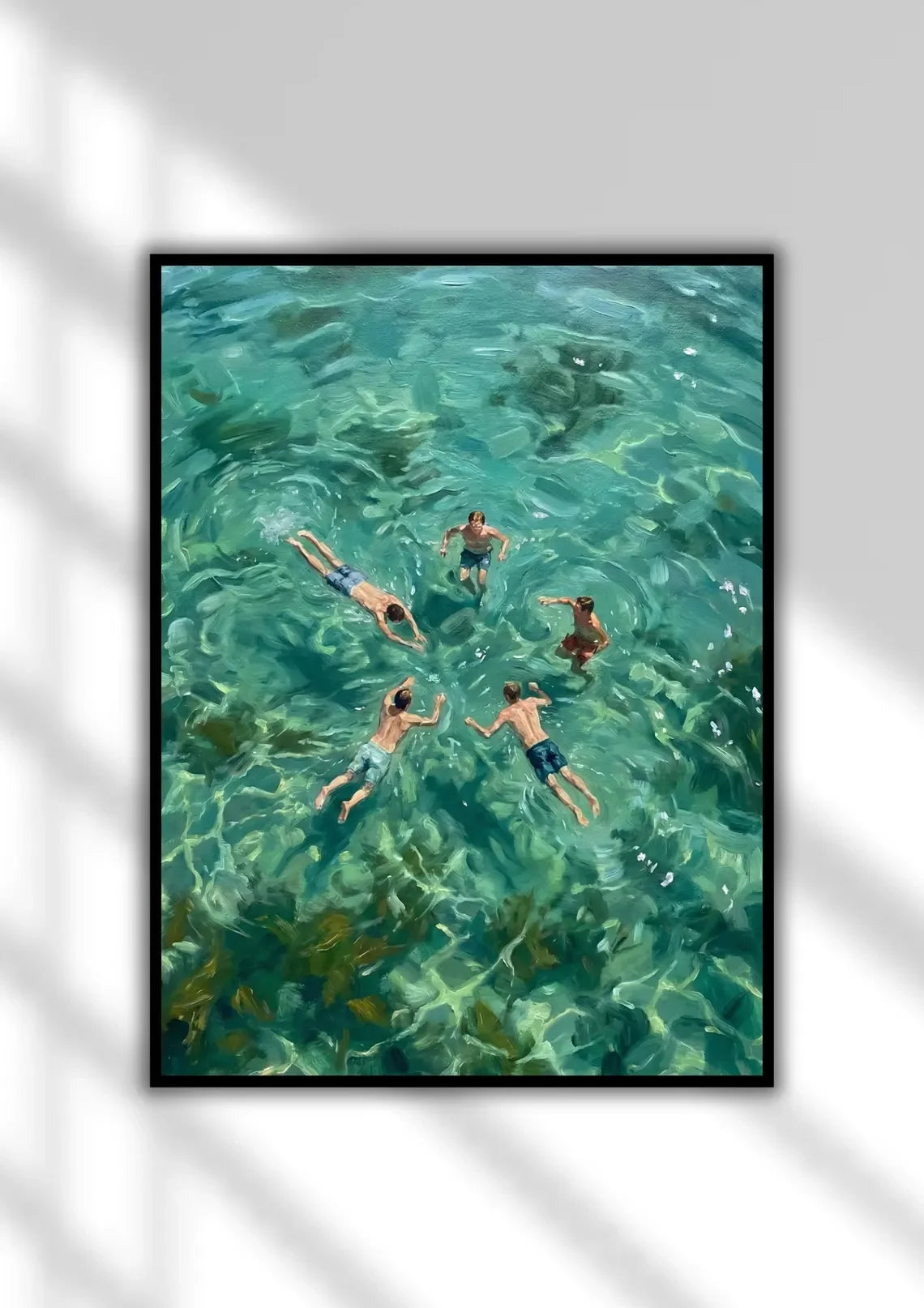 Swimming in Green Abstract Canvas Wall Art | Retro Minimalist Print