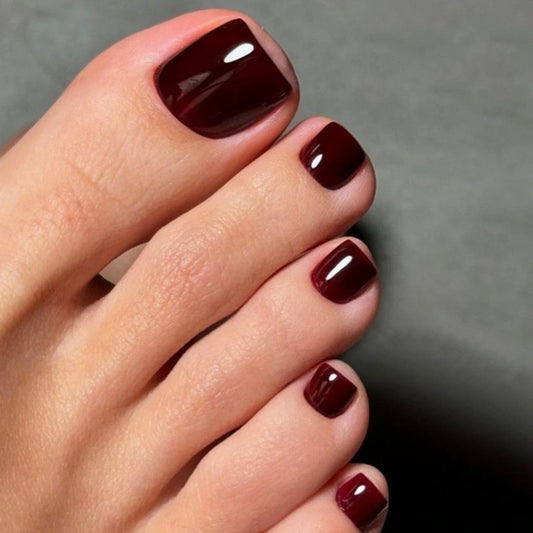 Wine Red Toe Nail Tips Press On Toenails 24pcs Reusable Charming Fake Toe Nails For Fashion Party Manicure Pedicure Decoration Peaceful Pleasures Health and Wellness style1