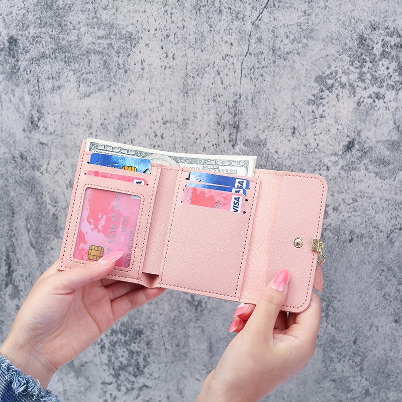 Korean Tri-Fold Ladies Wallet | PU Coin Purse & Money Clip