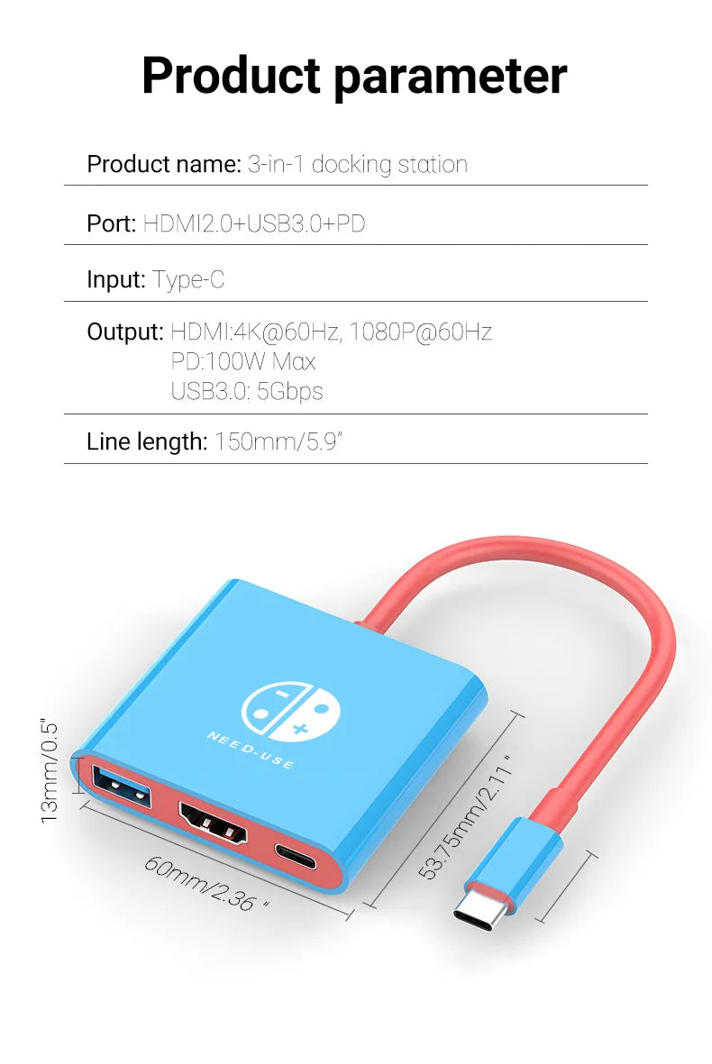 4K 60Hz Docking Station for Nintendo Switch 2 | Portable USB-C Hub