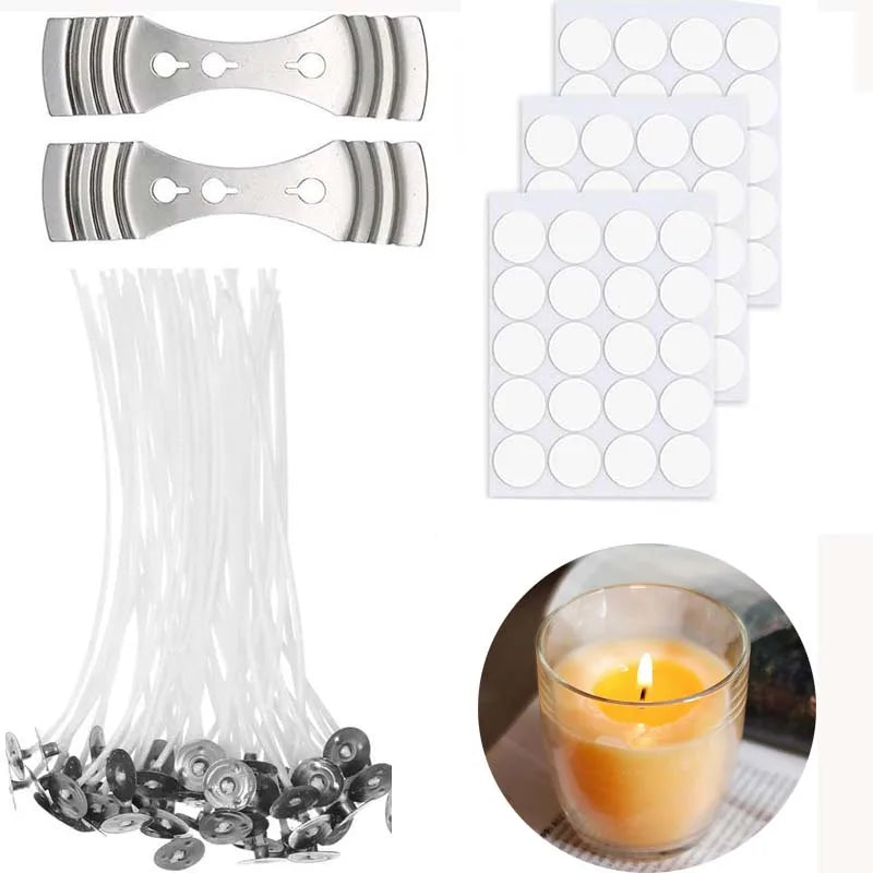 50 Pre-Waxed Candle Wicks with Metal Tabs & Wick Holders