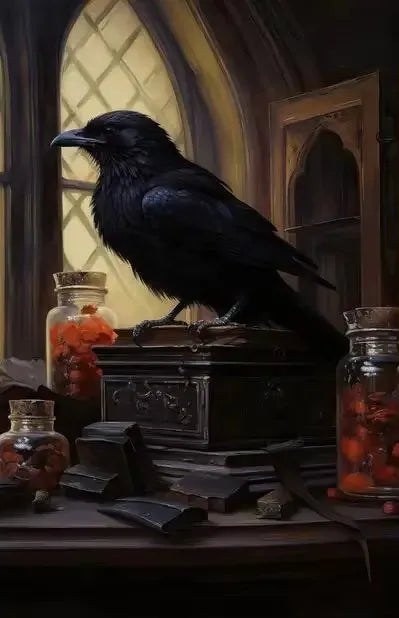 Victorian Gothic Black Cat Raven Canvas Wall Art Print | Occult Décor Gothic Canvas Print Peaceful Pleasures Health and Wellness ZLH5372 100x150cm No Frame