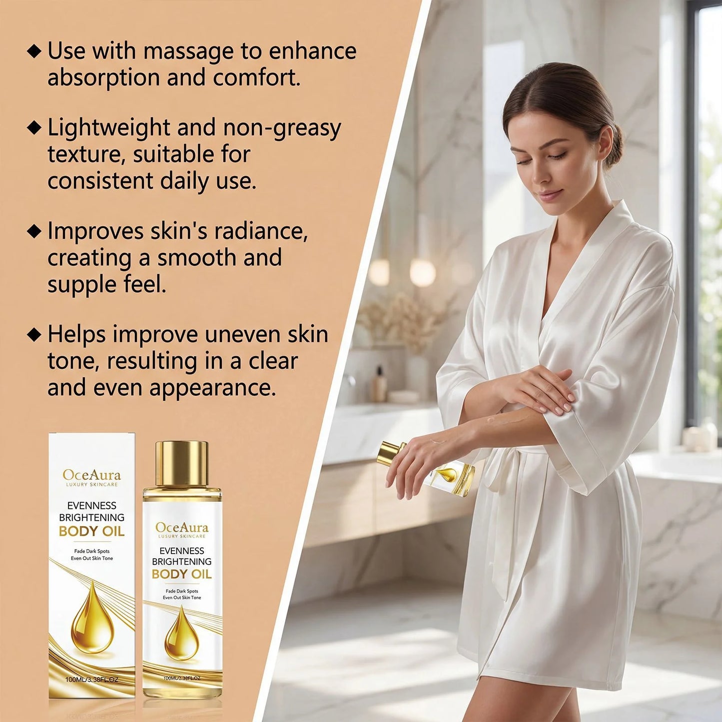 Brightening Body Oil Firming Moisturizing Rejuvenating Smoothing Softening Fade Fine Lines Soothing Repairing Glowing Body Oil Peaceful Pleasures Health and Wellness