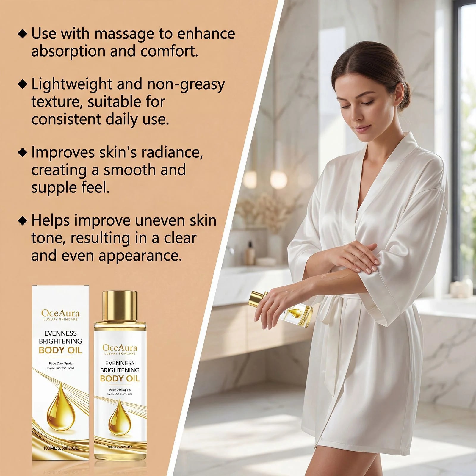Brightening Body Oil Firming Moisturizing Rejuvenating Smoothing Softening Fade Fine Lines Soothing Repairing Glowing Body Oil Peaceful Pleasures Health and Wellness