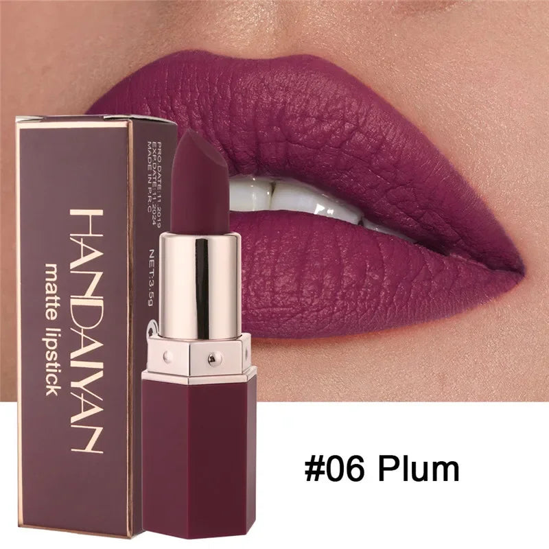 Handaiyan 6-Color Matte Waterproof Velvet Lipstick – Long-Lasting
