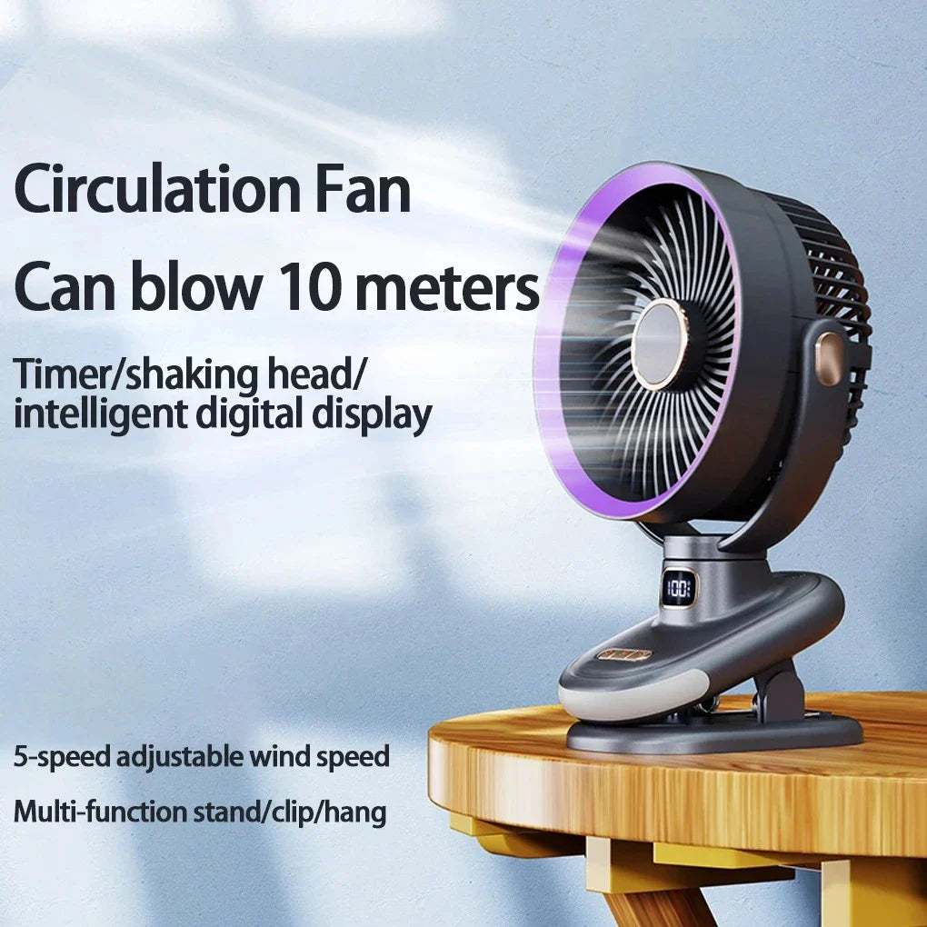 URGGU Mini Clip Desk Fan – 3-in-1, 5 Speeds, 270° Wireless