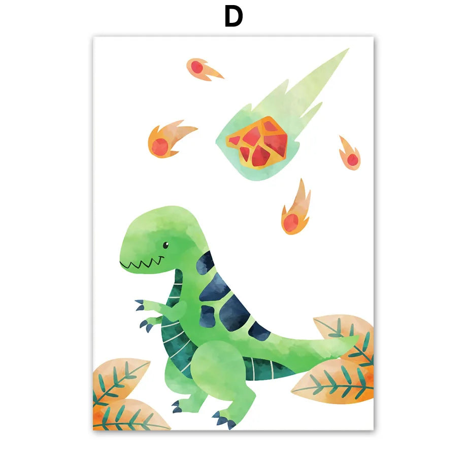 Watercolor Dinosaur Wall Art Canvas Print Cute Cartoon Dino Tropical Volcano Meteor Poster Kids Nursery Bedroom Playroom Deco Peaceful Pleasures Health and Wellness D 50x70cm Unframed