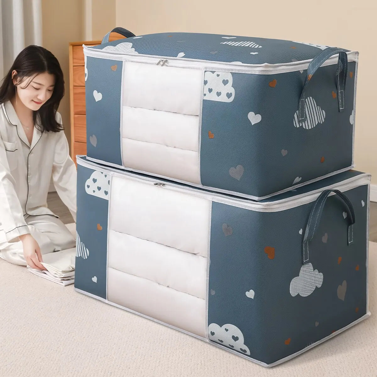 Large Capacity Clothes Storage Bag Organizer With Reinforced Handle Suitable For Blankets Bedding Foldable With Sturdy Zipper Peaceful Pleasures Health and Wellness