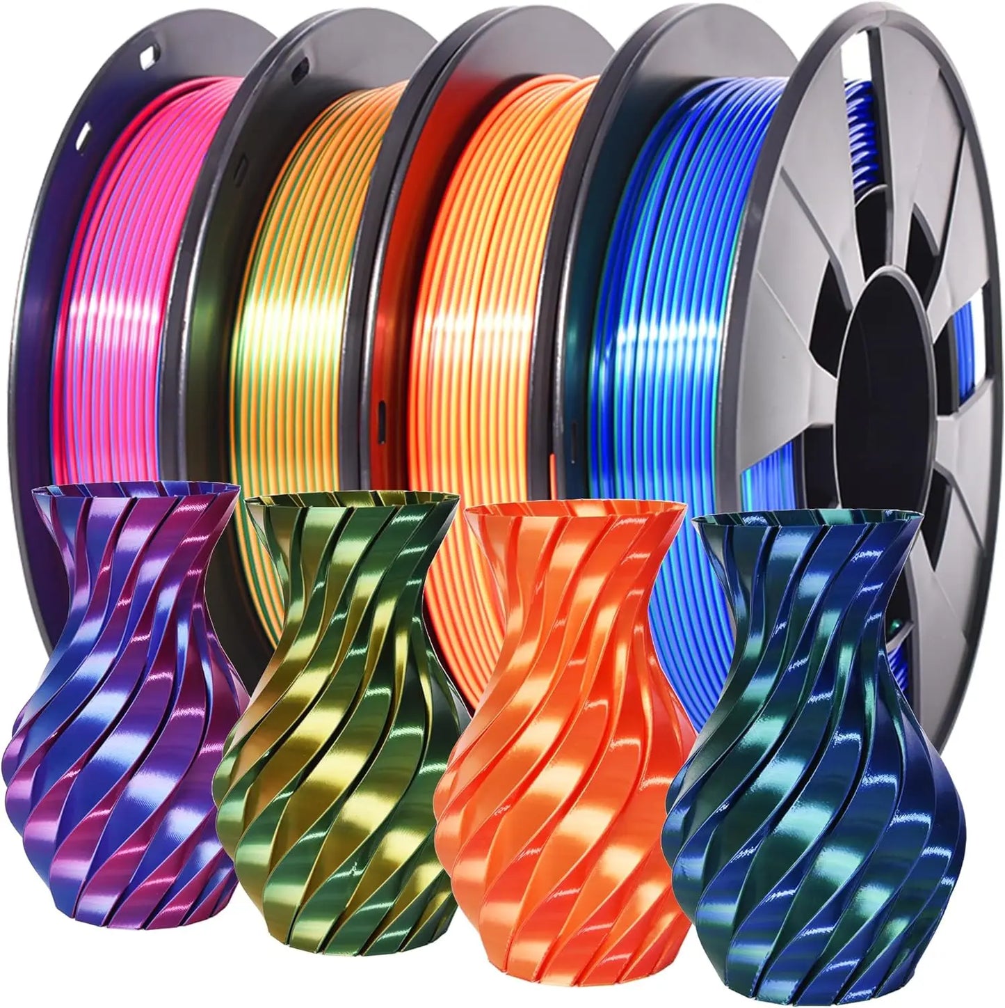 Silk Dual Color PLA Filament 1.75mm – 4 Spools | DINGSUN 3D