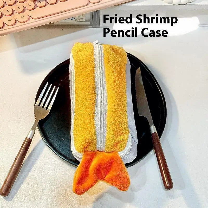 Kawaii Shrimp Plush Pencil Case – Large Capacity Zip Pouch