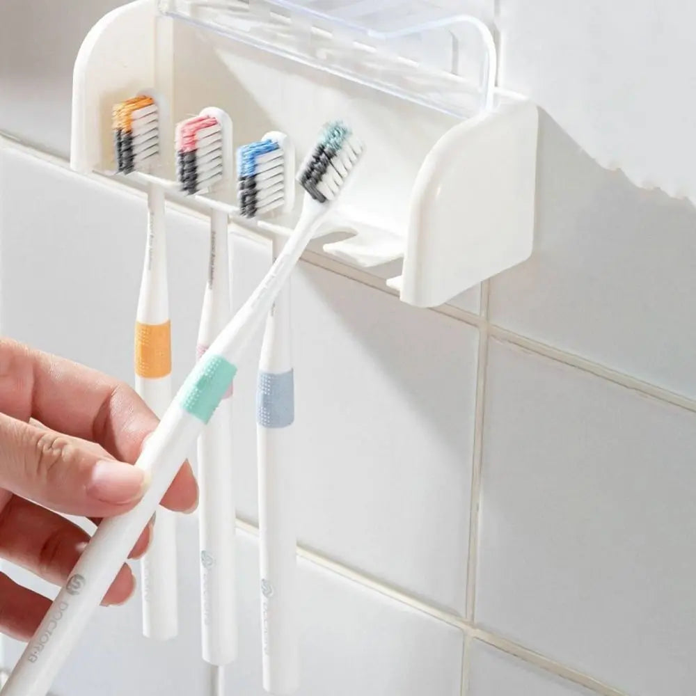 5-Slot Wall-Mounted Toothbrush Holder | Self-Adhesive Dust-Proof