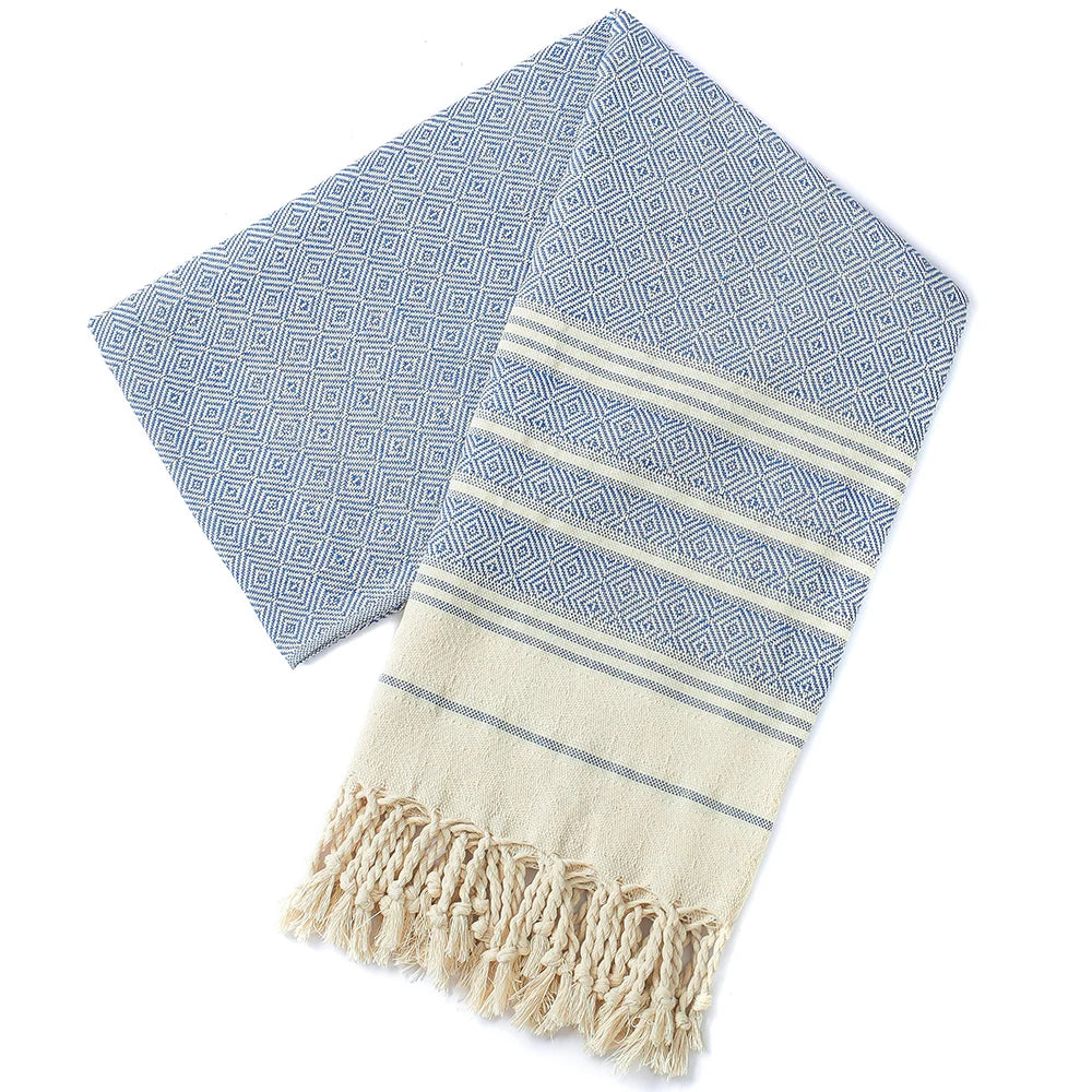 Cotton Turkish Beach Towel | Diamond Grid Quick-Dry 100×180cm