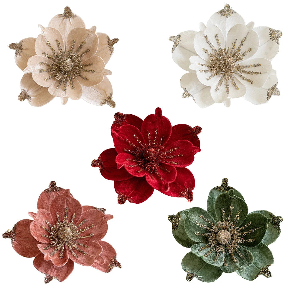 Artificial Glitter Christmas Poinsettia Flower Hanging Xmas Party