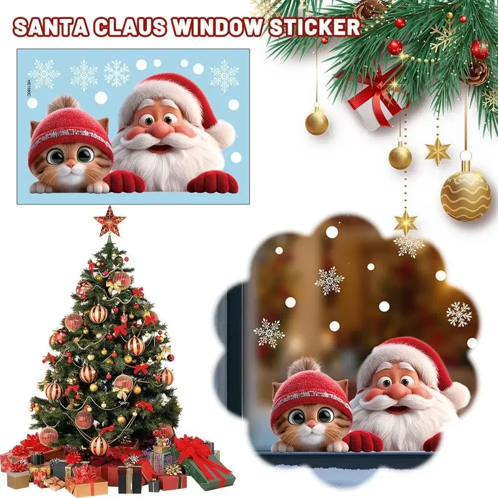 Christmas Window Door Mirror Stickers Santa Claus Cat Snowflake Glass Window Electrostatic Decal for Christmas Party Decoration Peaceful Pleasures Health and Wellness