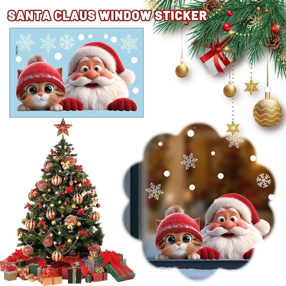 Christmas Window Decals – Santa, Cat & Snowflake Stickers | 2-Pack