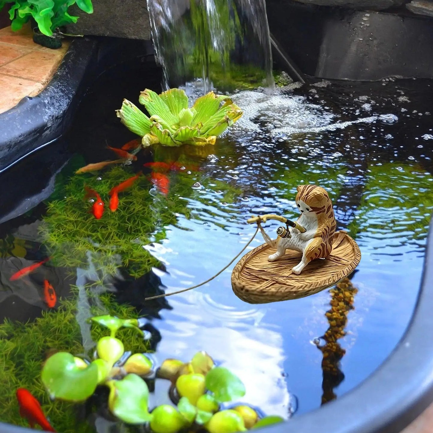 Resin Cat Fishing Boat Aquarium Ornament | Fish Tank & Pond