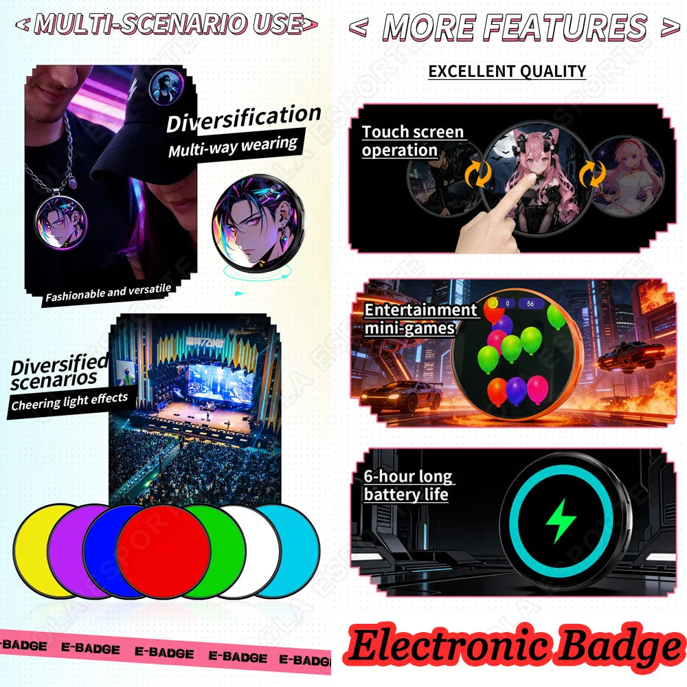 Anime E-Badge 1.5" Touch Screen GIF & Photo Display Pin
