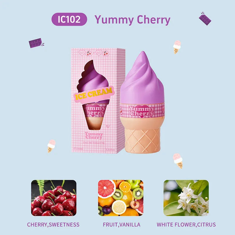 Ice Cream Cute Perfume Brand Long-lasting Eau De Toilette Floral Fruity Citrus Rose Charming Sweet Fragrance Women Body Spray Peaceful Pleasures Health and Wellness Cherry 100ml