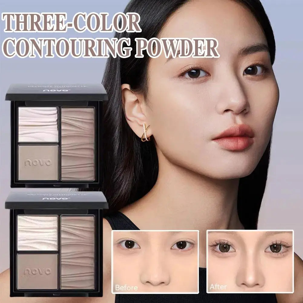 3-color Contour Powder Palette 3D Natural Highlighter Contour Matte Nose Shadow Long-lasting Brightens Facial Makeup Cosmetics Peaceful Pleasures Health and Wellness