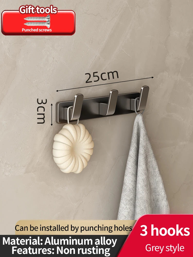 6-Hook Aluminum Wall Hook Rack for Kitchen & Bathroom