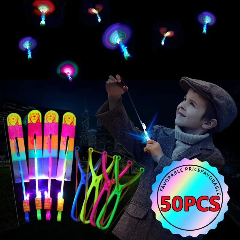 LED Arrow Rocket Helicopter Toy – Rubber Band Launcher