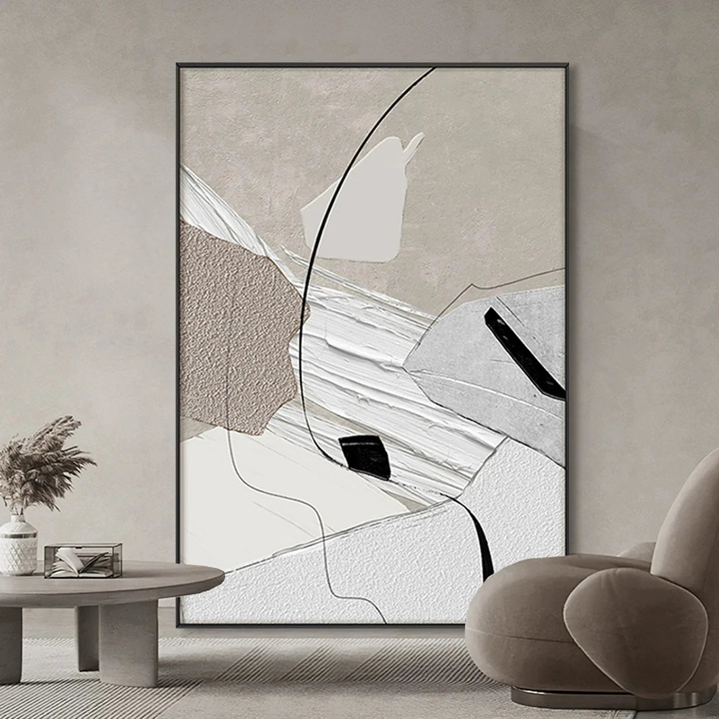Abstract Canvas Oil Painting, 100% Hand Painted, Beige , Foyer Decoration, Modern and Minimalist Living Room Art Peaceful Pleasures Health and Wellness